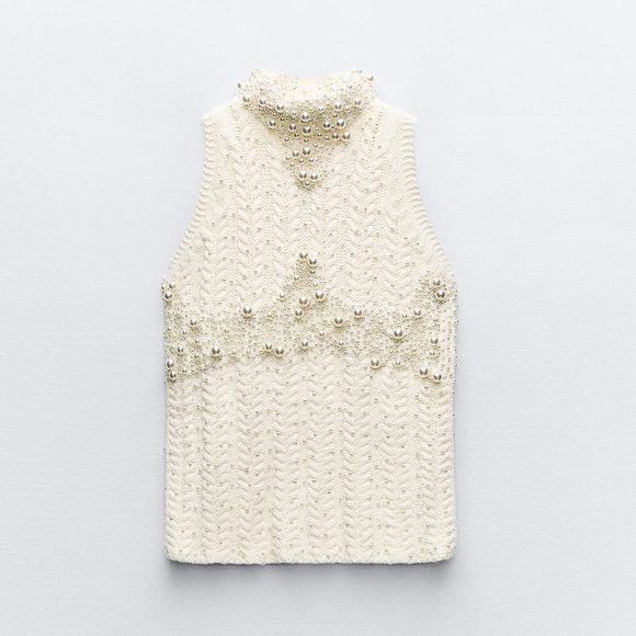 ZARA KNITWEAR TOP WITH FAUX PEARLS - Picture 2 of 5
